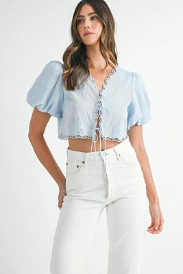 Blue Embroidered Top