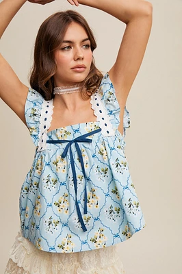 Blue Floral Smocked Top