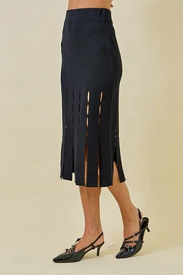 Sweater Midi Skirt With Fringe Hem