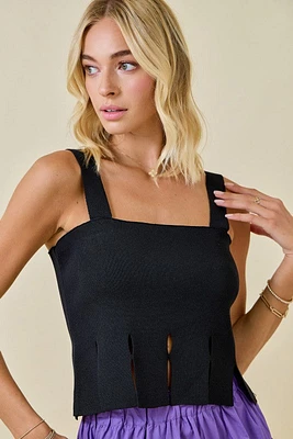 Sweater Cropped Tank Top With Fringe Hem