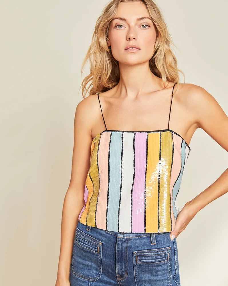 Sparkle Stripe Denim Halter Top