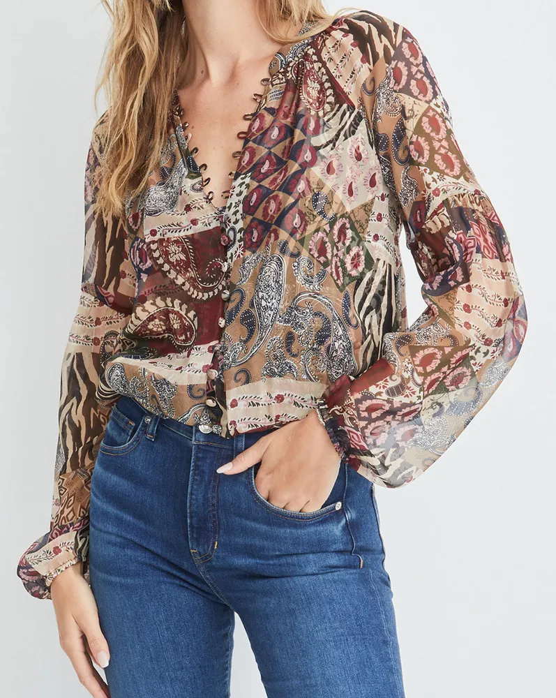 patchwork print blouse