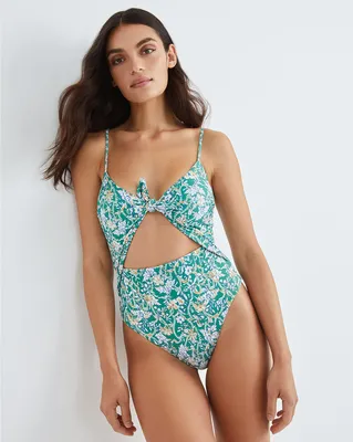 Aniston Floral-Striped Cutout One-Piece Swimsuit