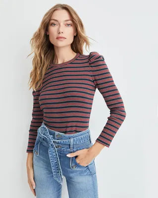 Britney Puff-Sleeve Striped Top