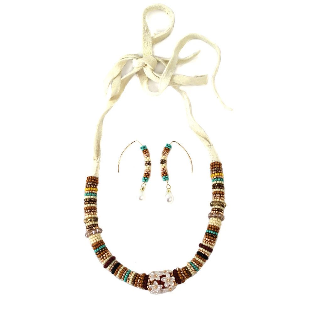 Elsie Canadien Beaded Necklace and Earrings Set