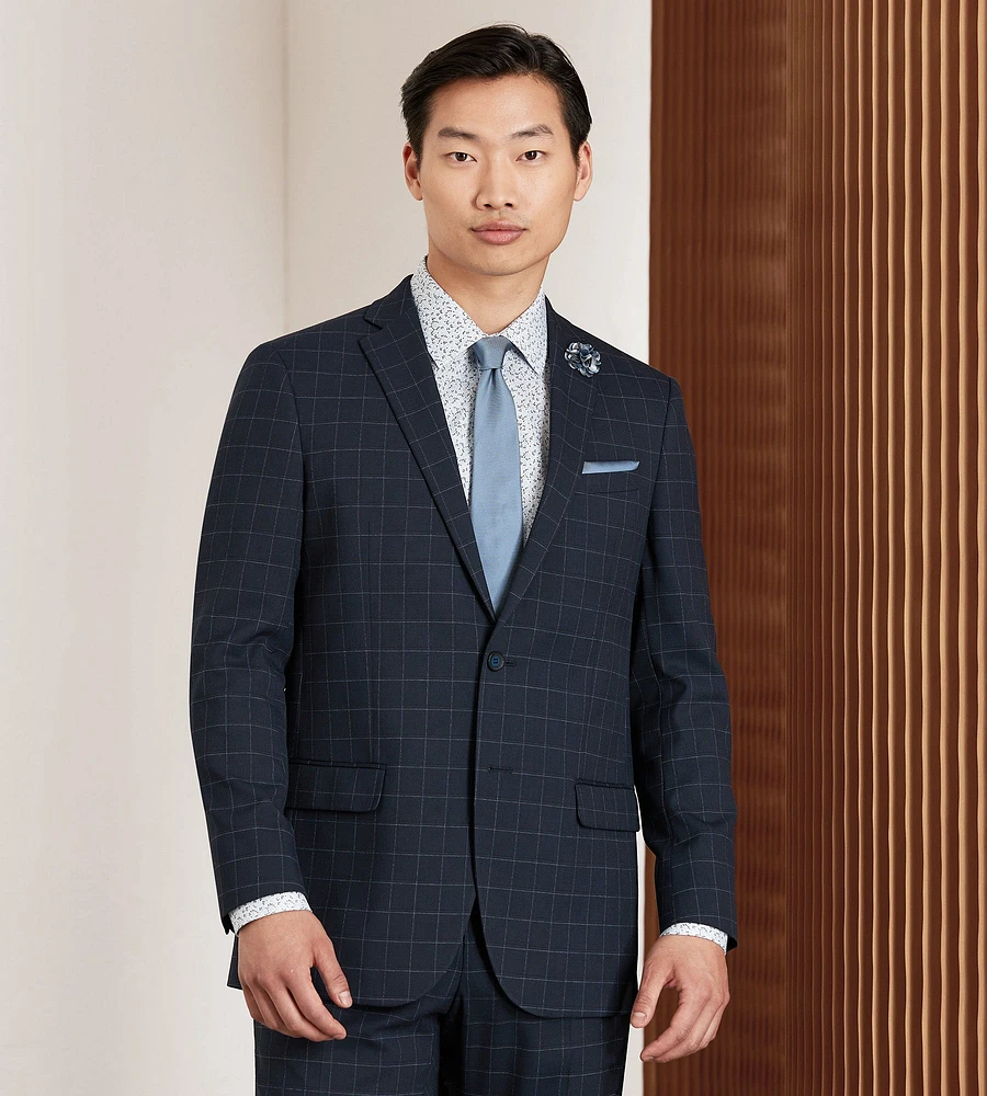 Modern Fit Navy Windowpane Suit Jacket