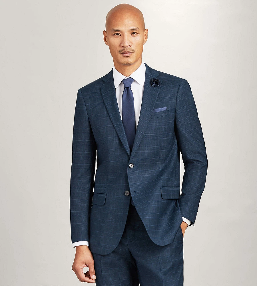 Slim Fit Navy Plaid Suit Jacket