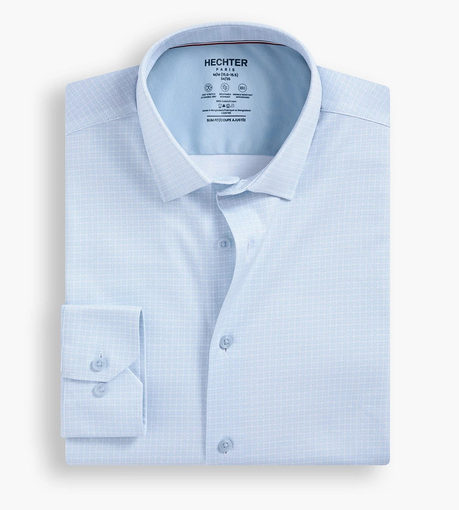 Slim Fit 360° Stretch Soft Touch Geo Print Jersey Dress Shirt