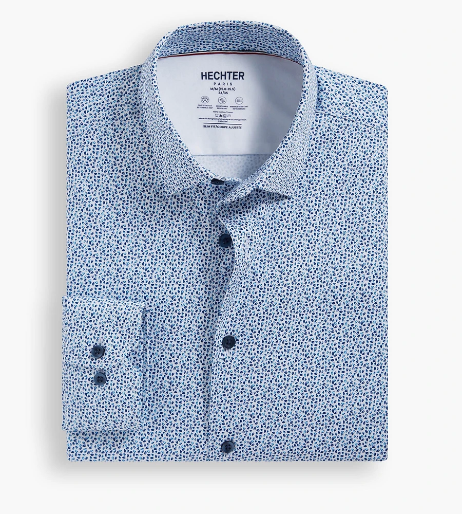 Slim Fit 360° Stretch Soft Touch Leaf Print Jersey Dress Shirt
