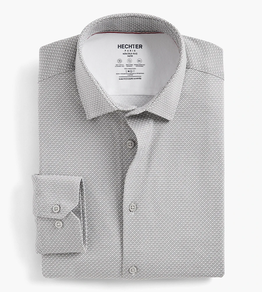 Slim Fit 360 Stretch Knit Non-Iron Soft Touch Geo Print Jersey Dress Shirt