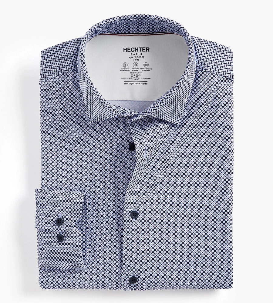 Slim Fit 360 Stretch Knit Non-Iron Soft Touch Geo Print Jersey Dress Shirt