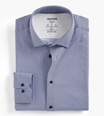 Slim Fit 360 Stretch Knit Non-Iron Soft Touch Geo Print Jersey Dress Shirt