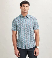 Modern Fit Short Sleeve Leaf Pattern 360 Stretch Casual Shirt