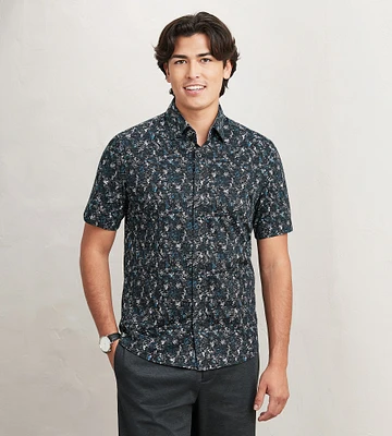 Modern Fit Short Sleeve Textured Pattern 360 Stretch Casual Shirt