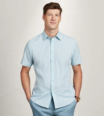 Modern Fit Short Sleeve Linen Like Solid Casual Shirt