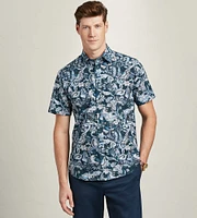 Modern Fit Short Sleeve Linen Like Floral Pattern Casual Shirt