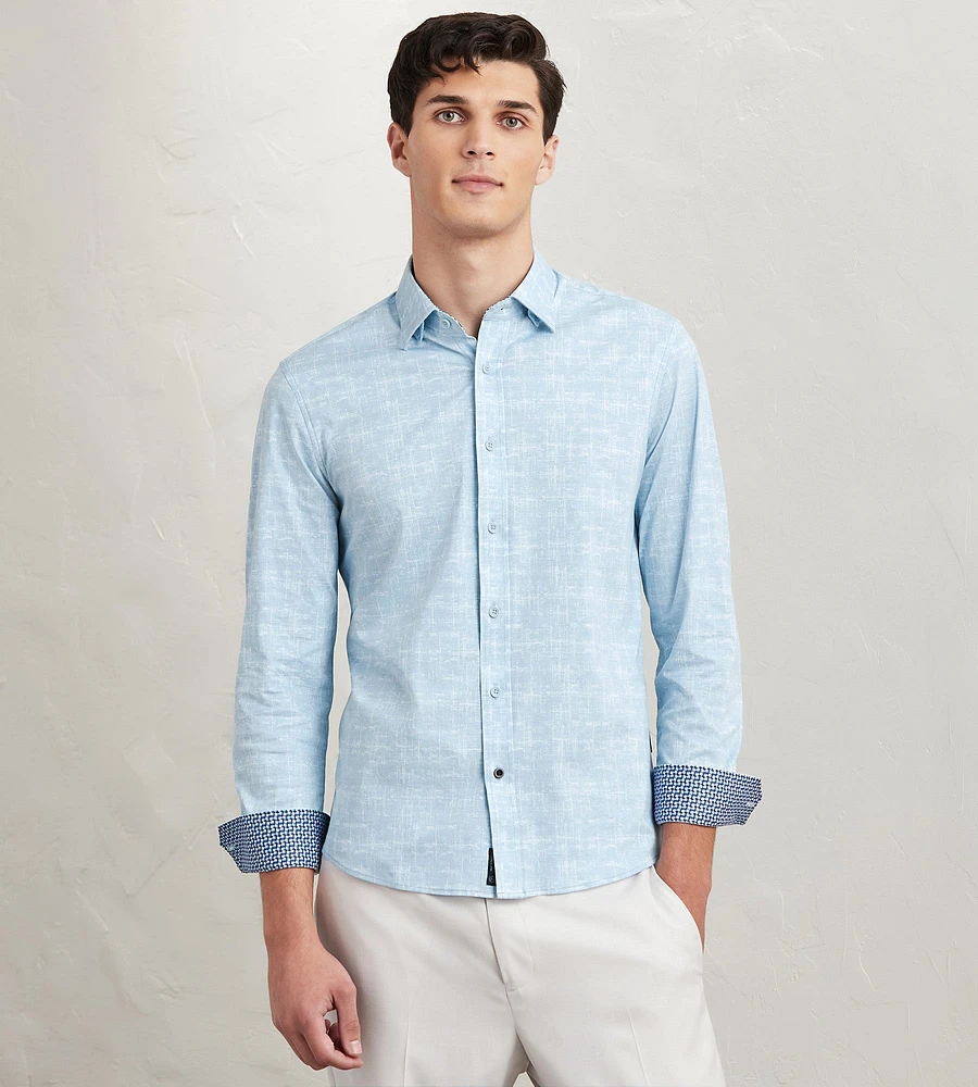 Modern Fit Long Sleeve Textured Pattern 360 Stretch Casual Shirt