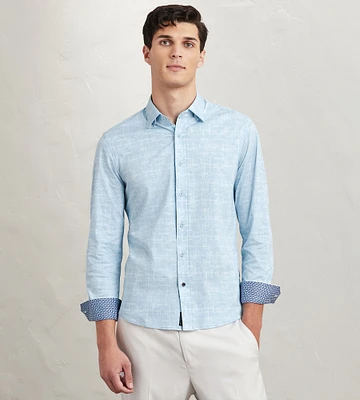 Modern Fit Long Sleeve Textured Pattern 360 Stretch Casual Shirt