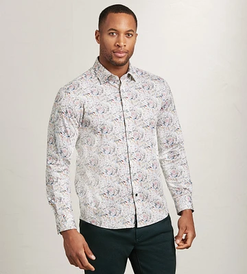 Modern Fit Long Sleeve Paisley Pattern 360 Stretch Casual Shirt