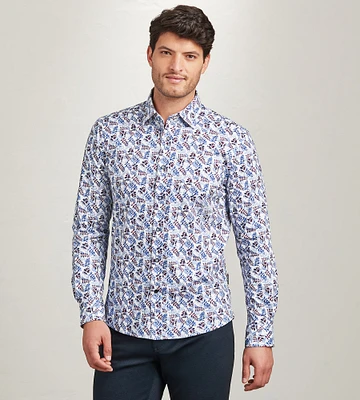 Modern Fit Long Sleeve Botanical Pattern 360 Stretch Casual Shirt