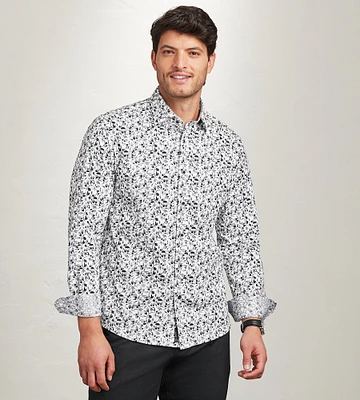 Modern Fit Long Sleeve Botanical Pattern 360 Stretch Casual Shirt