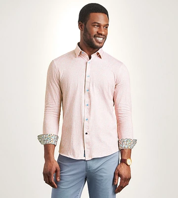 Modern Fit Long Sleeve Geo Pattern 360 Stretch Casual Shirt