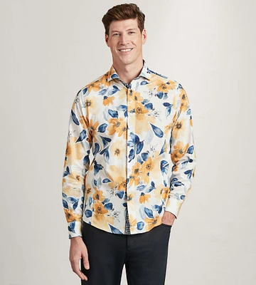 Modern Fit Long Sleeve Water Colour Casual Shirt
