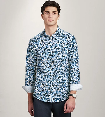 Modern Fit Long Sleeve Water Colour Casual Shirt