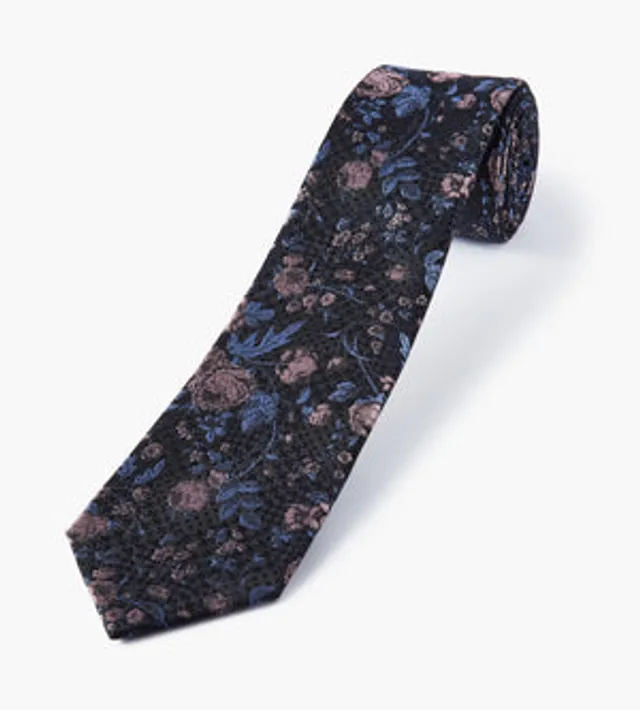 RW&CO Regular Navy Tie with Brown Flowers