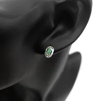 Sterling Silver 0.50cttw Genuine Emerald & 0.036cttw Diamond Halo Stud Earrings
