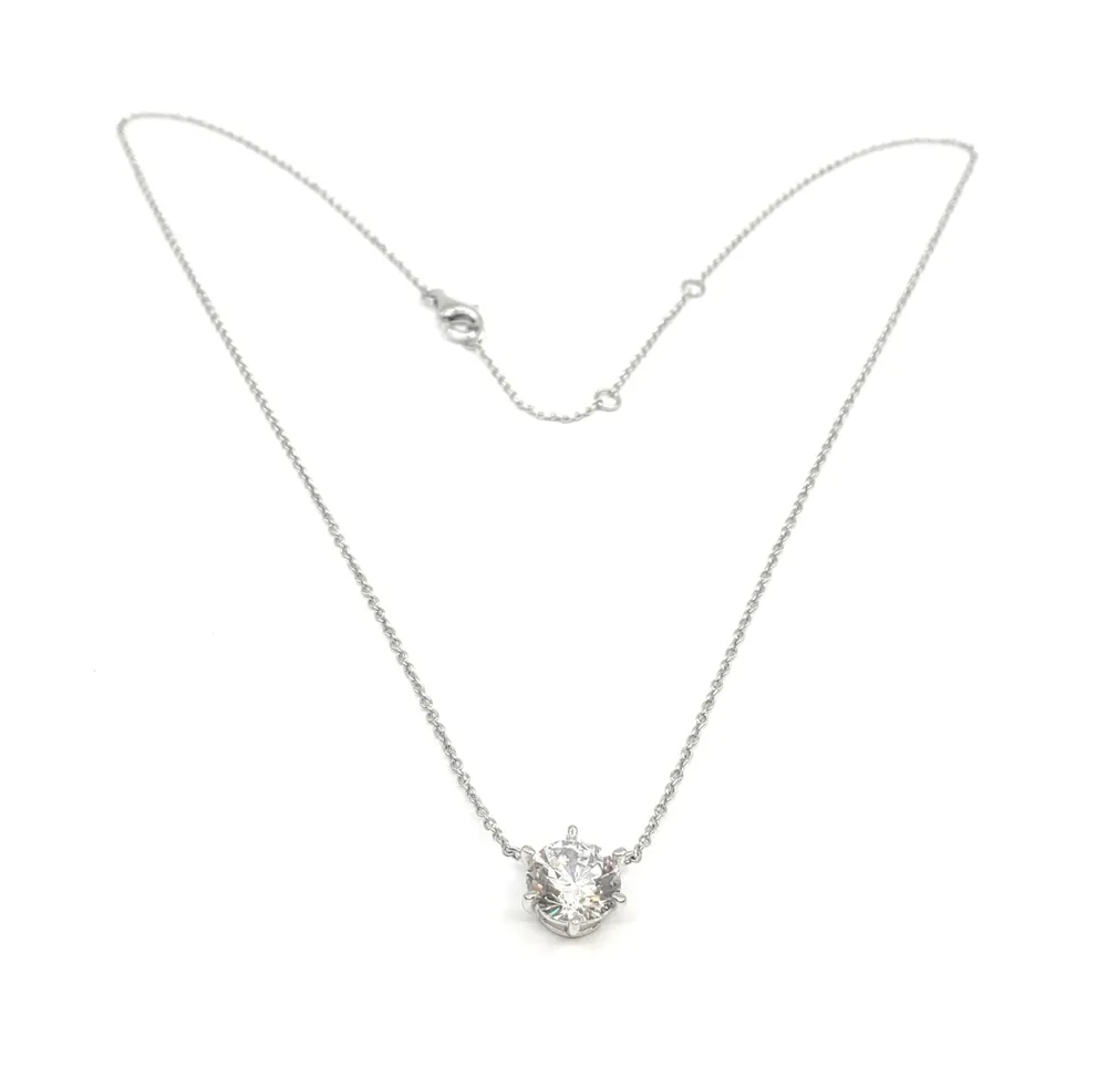 925 Sterling Silver 8mm Cubic Zirconia Solitaire Necklace - 18 Inches