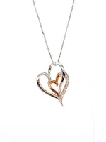 10K White & Rose Gold 0.035cttw Diamond Double Heart Pendant, 18"