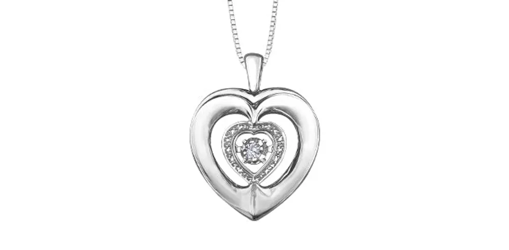 Sterling Silver 0.03cttw Diamond Heart Pulse Pendant, 18"