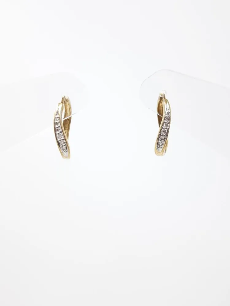 10K Yellow Gold 0.12cttw Diamond Hoop Huggie Hinged Earrings
