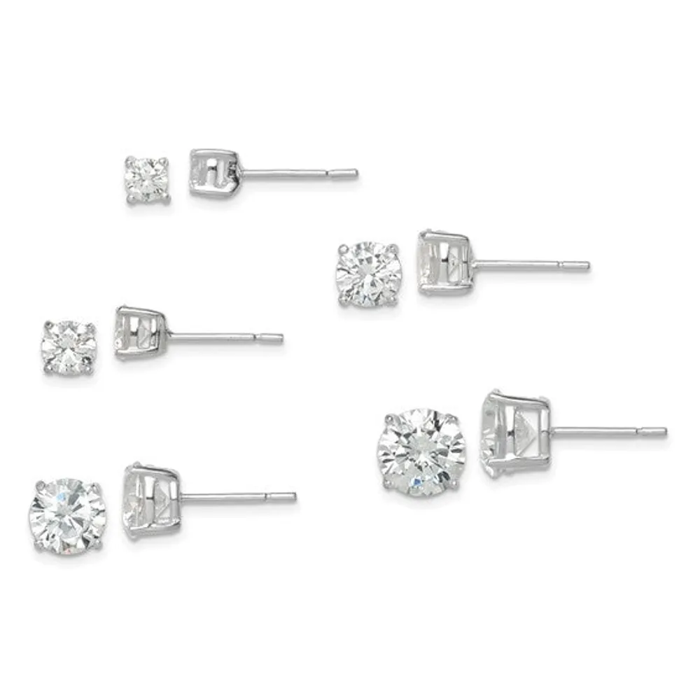 Sterling Silver Polished Round CZ 5-Pair Post Earrings Set