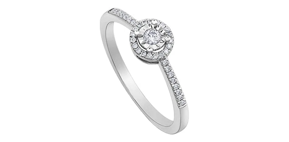 10K White Gold 0.15cttw Round Brilliant Cut Diamond Halo Engagement Ring