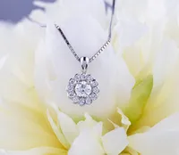 14K White Gold Cluster Diamond Necklace - / Carat Total