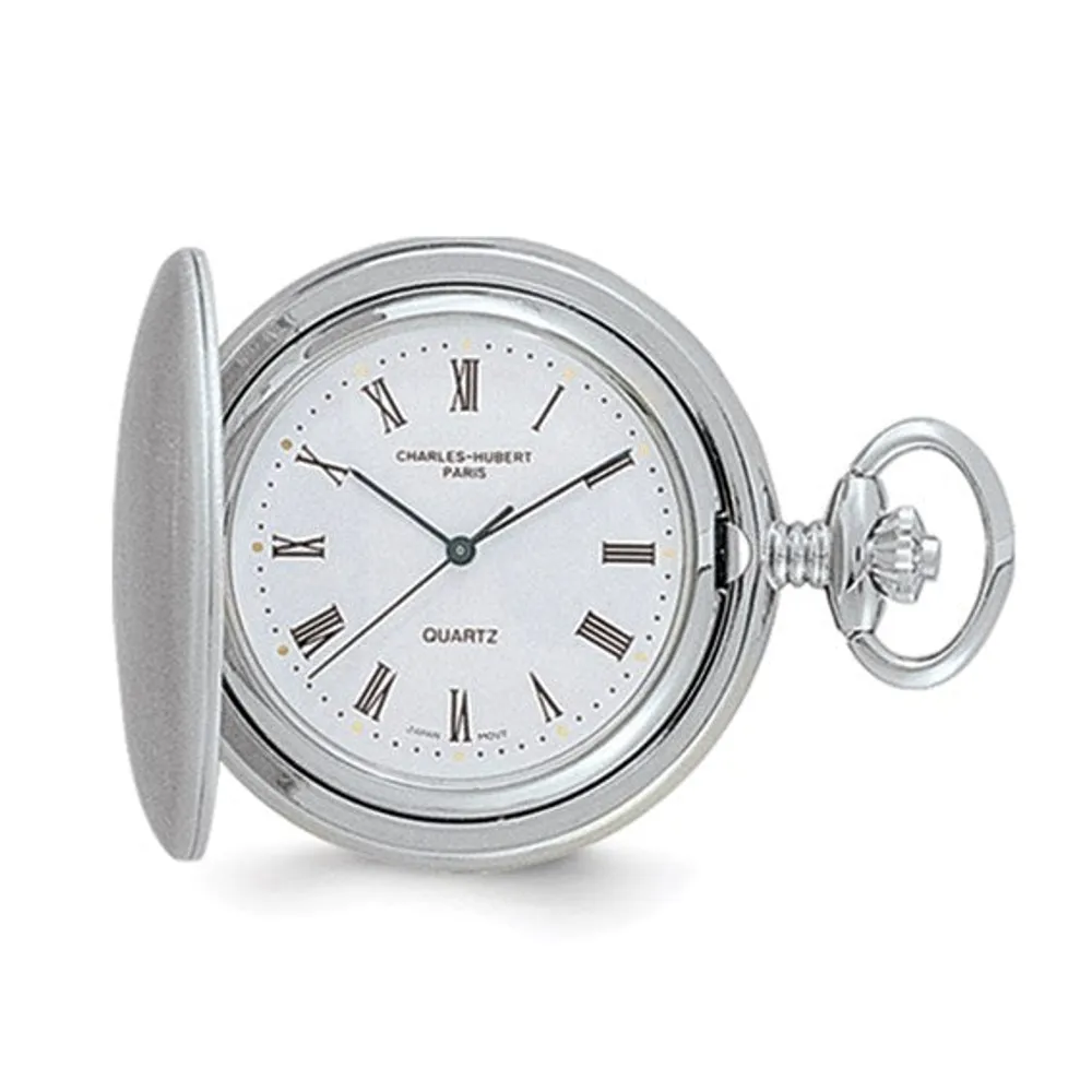 Charles Hubert Satin Chrome-finish Off White Dial Pocket Watch