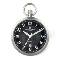 Charles Hubert Stainless Steel Open Face Black Dial Pocket Watch
