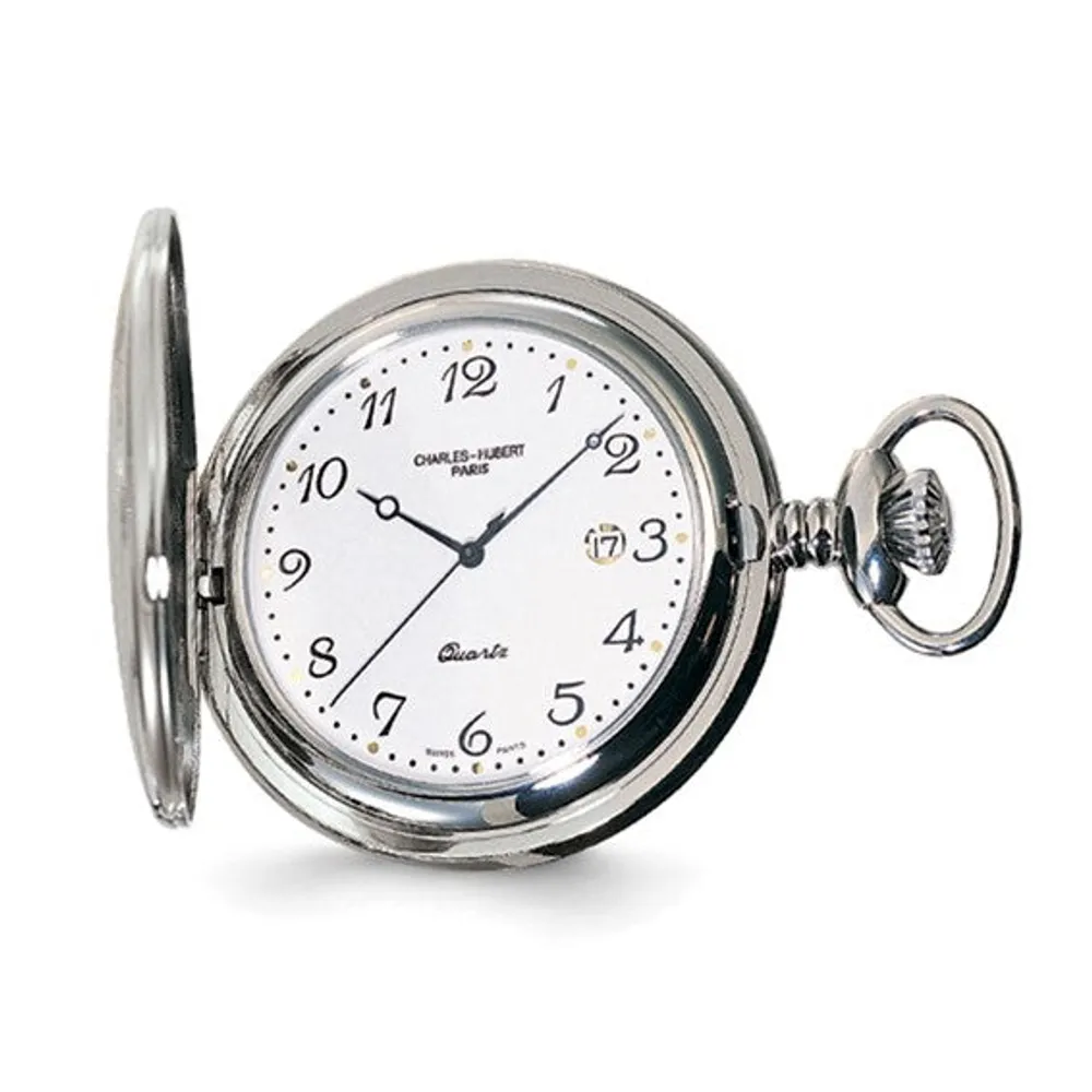 Charles Hubert Stainless Steel White Dial with Date Pocket Watch