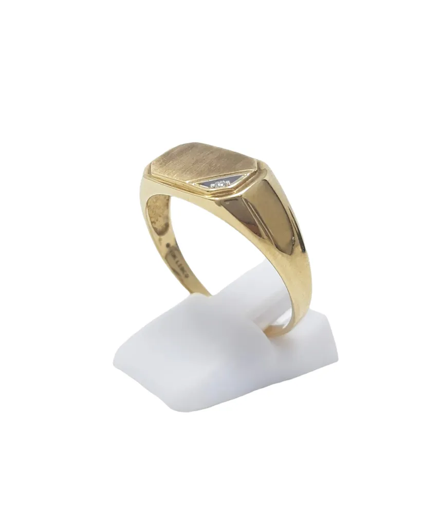 10K Yellow Gold 0.007cttw Diamond Signet Ring for Men,