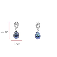 Fresh Water Black Pearl Silver & Cubic Zirconia Earrings