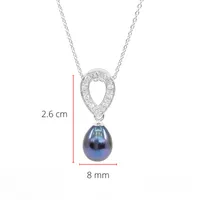 Silver Fresh Water Black Pearl & Cubic Zirconia Necklace 18"