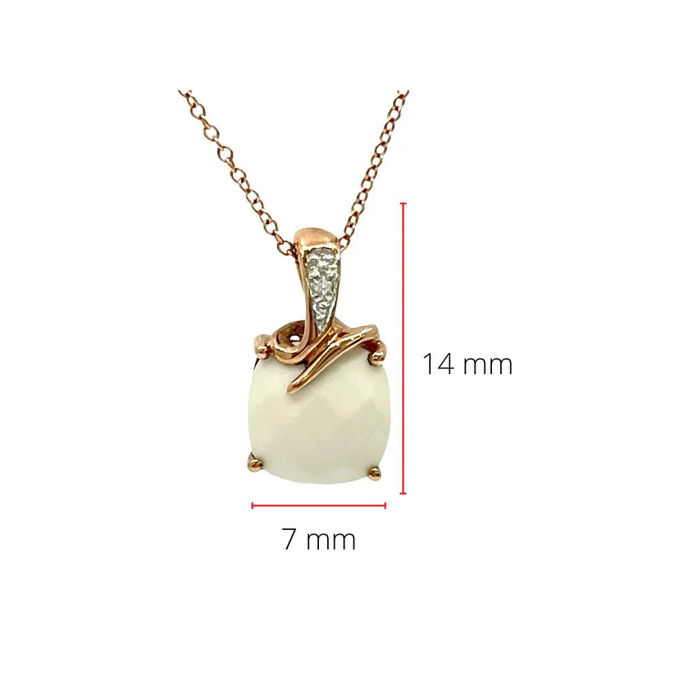 10K Rose Gold Agate And Diamond Necklace, 18"