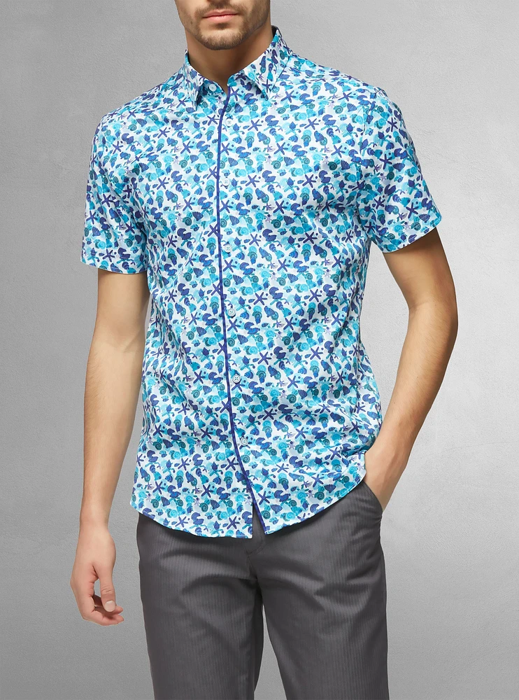 Chemise décontractée en stretch à manches courtes pour hommes