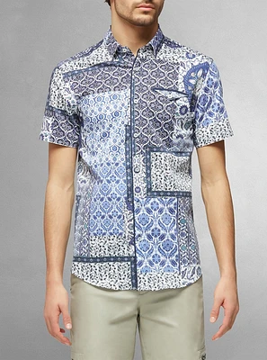 Chemise décontractée en stretch à manches courtes pour hommes