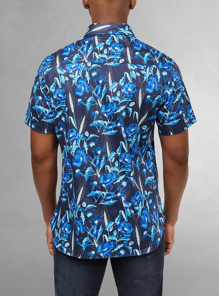 Chemise décontractée en stretch à manches courtes pour hommes