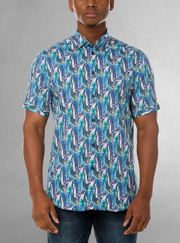 Chemise décontractée en stretch à manches courtes pour hommes
