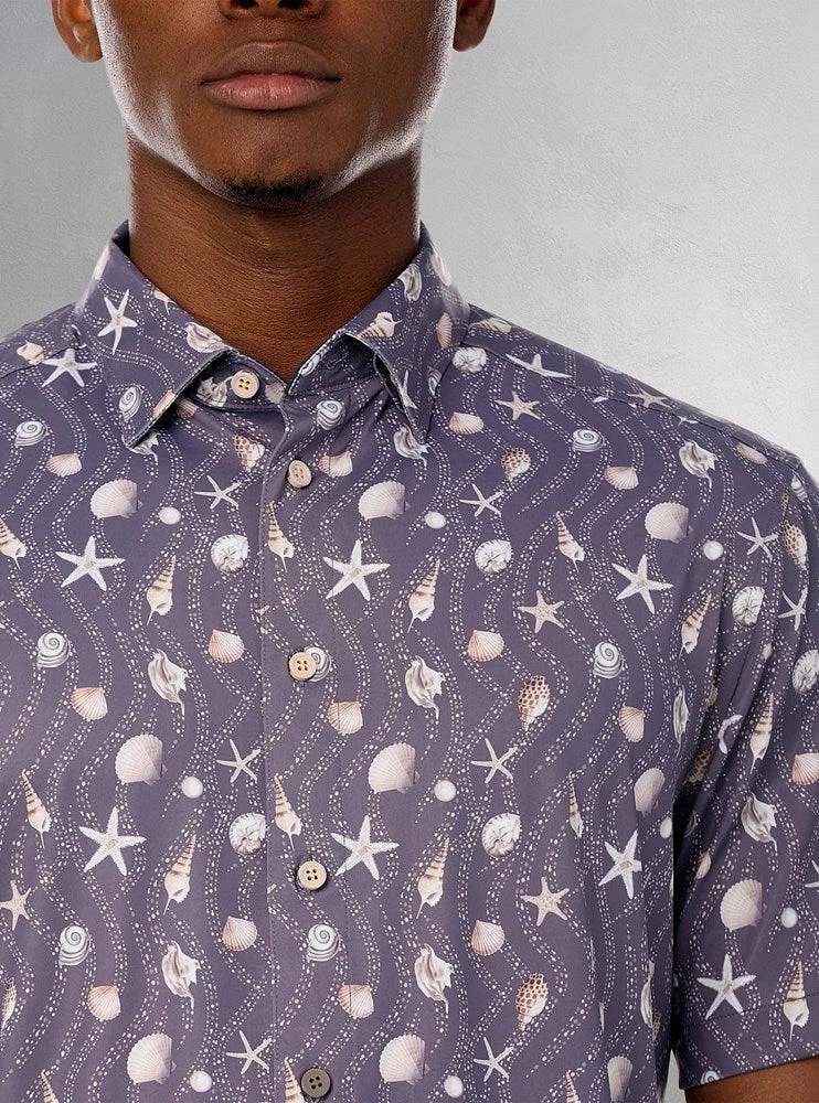 Chemise décontractée en stretch à manches courtes pour hommes