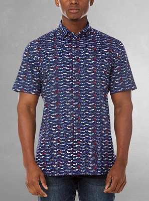 Chemise décontractée en stretch à manches courtes pour hommes